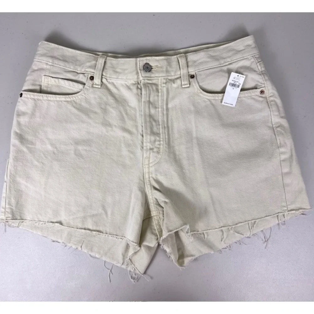 Old‎ Navy High-Rise Slouchy Straight Denim Shorts Cream Off-White Raw Hem 12 NEW